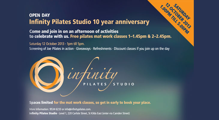 Infinity Pilates Celebrates 10 years! Come to the Open Day